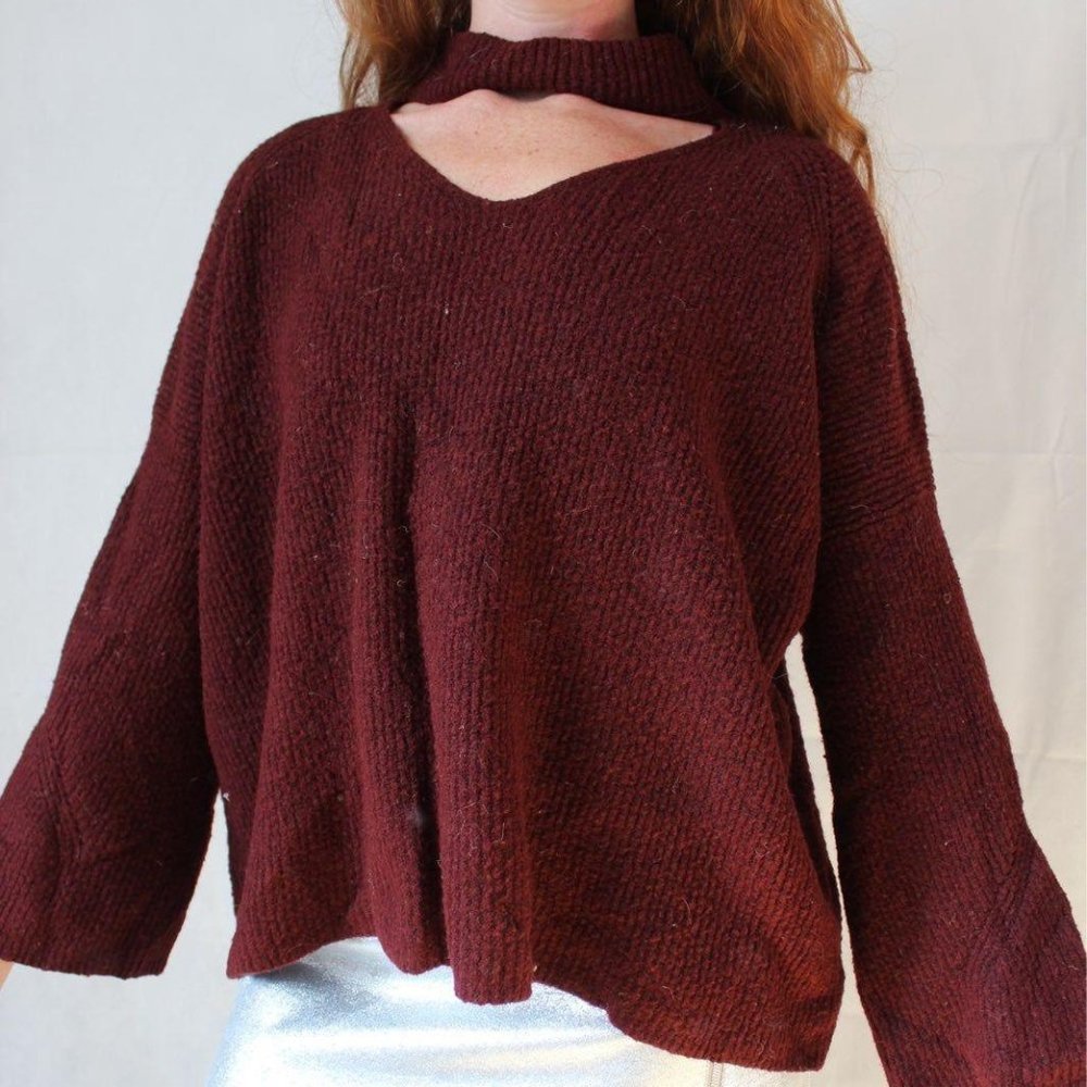 Maroon cutout neck sweater